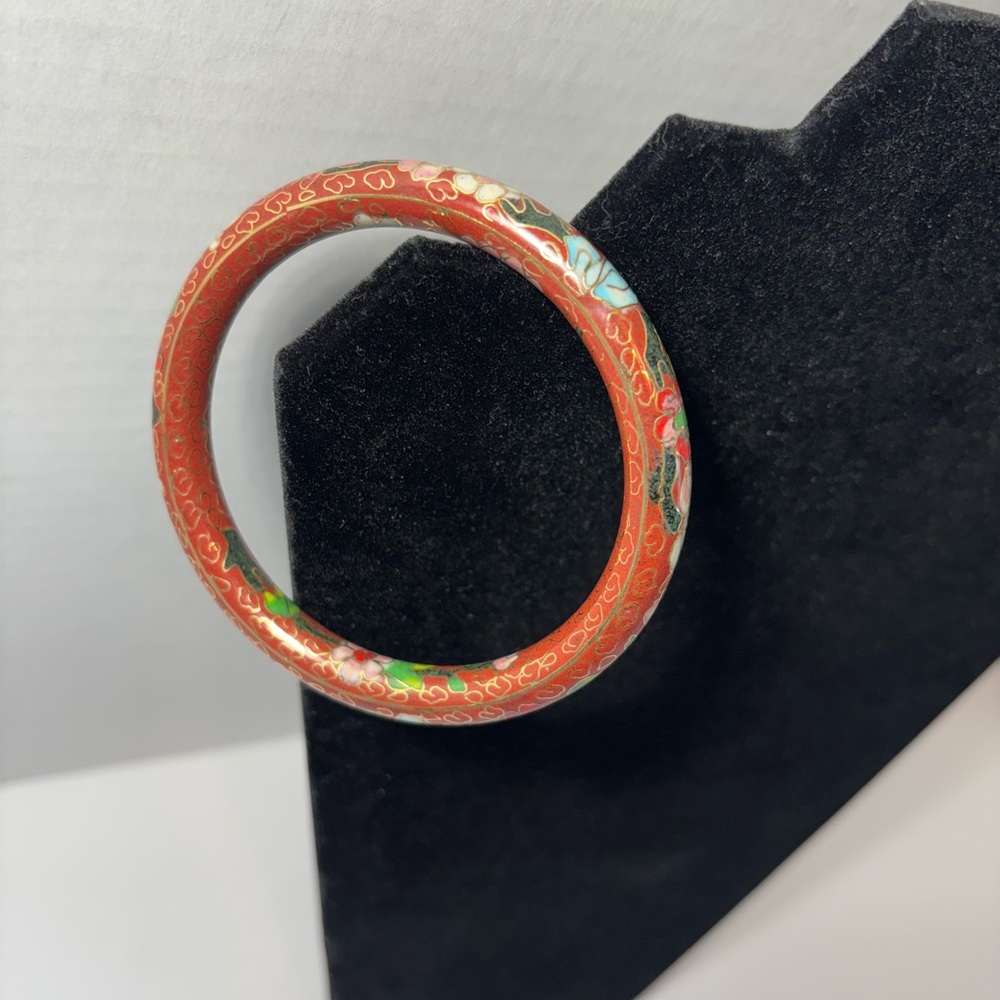 Cloisonne Bracelet VTG Floral Cinnamon Colored 2.5β Opening Heavy Weighted - Picture 2 of 7